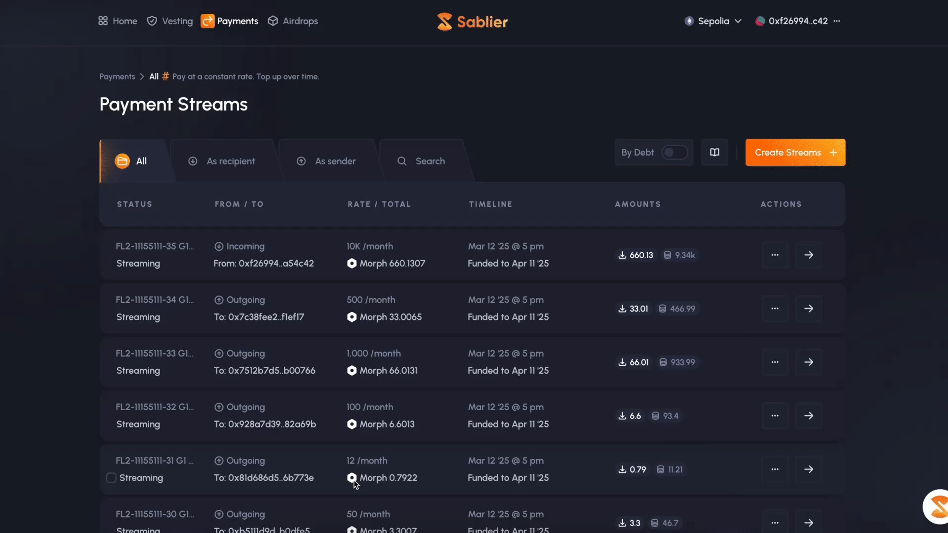 Top up multiple streams